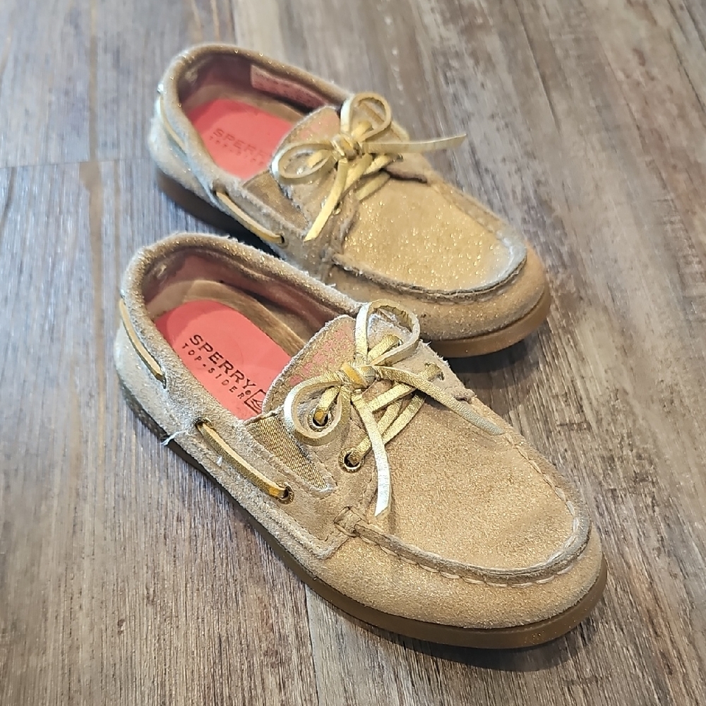 Girls 11m Sperry shimmery brown/golden colored slip-on shoes